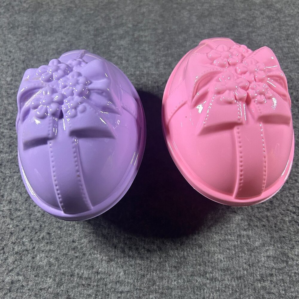 Lot of 2 Blow Mold Easter Eggs‎ Pink Purple Vintage 6.5" Ribbon USA